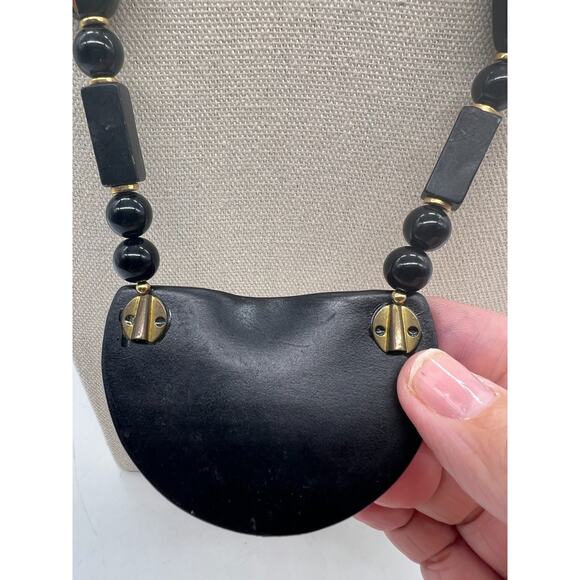 Vintage Black Wooden Lacquer Hand Painted Asian Dragon Abstract Japan Necklace - Picture 6 of 8